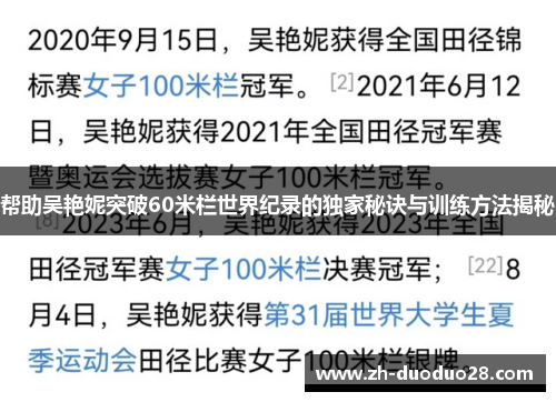 帮助吴艳妮突破60米栏世界纪录的独家秘诀与训练方法揭秘