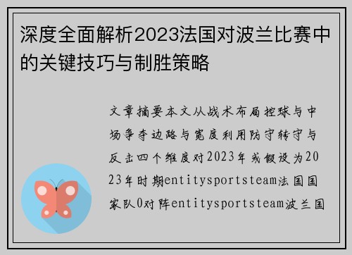 深度全面解析2023法国对波兰比赛中的关键技巧与制胜策略